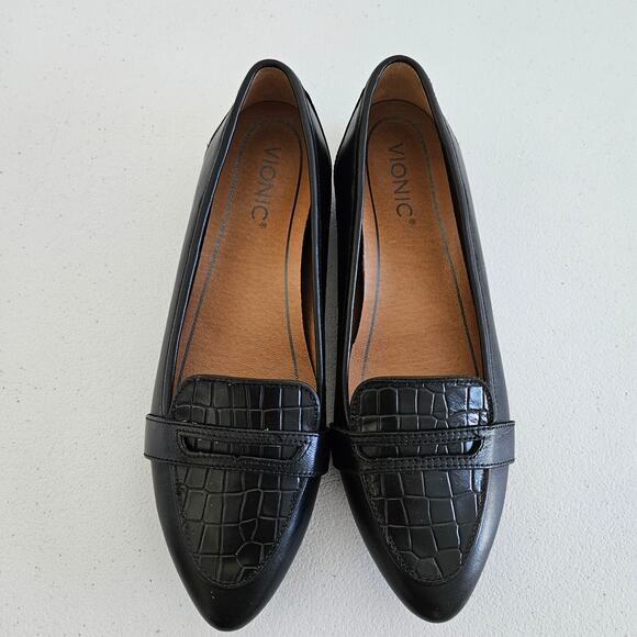 Vionic Savannah Flat Loafers Womens 8 Black Leather EVA Footbed Vio-Motion Tech - Picture 3 of 9
